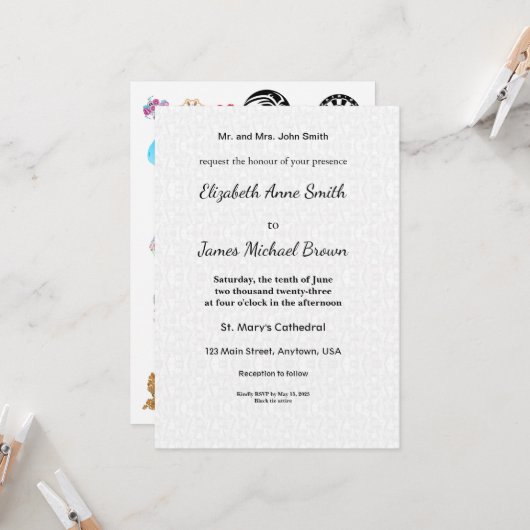 Wedding Invitation Card | Elegant Classic Script カード (正面/裏面インサイチュ)
