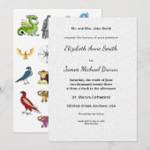 Wedding Invitation Card Elegant Script Animal Fun 案内状 (正面/裏面)