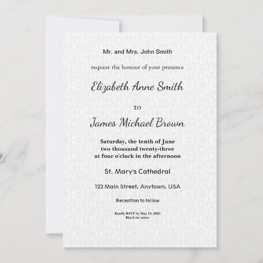 Wedding Invitation Card Elegant Script Floral 案内状 (正面)