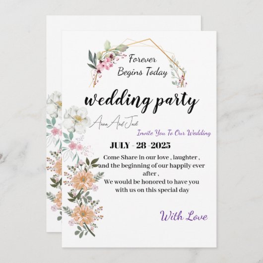 wedding invitation ,  card marriage invitation   招待状 (正面/裏面)