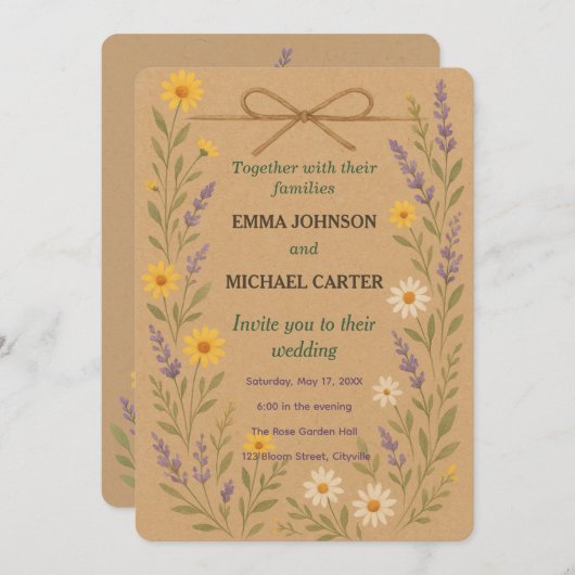 Wedding Invitation Card Rustic Wildflower  招待状 (正面/裏面)