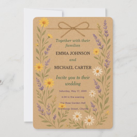 Wedding Invitation Card Rustic Wildflower  招待状 (正面)