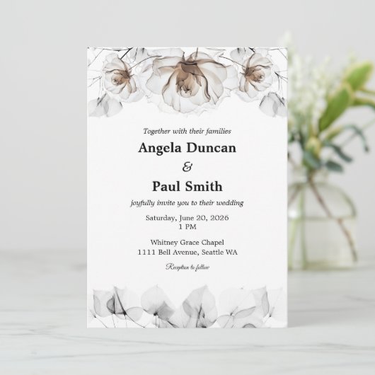 Wedding Invitation Card Soft Rose, Leaf Leaves 招待状 (スタンド正面)