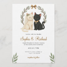 Wedding invitation card with a beige and black cat