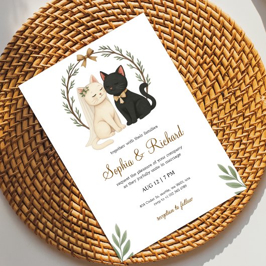 Wedding invitation card with a beige and black cat 招待状
