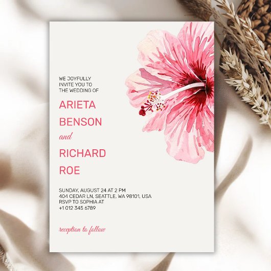 Wedding invitation card with a pink floral design 招待状