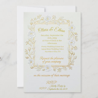 Wedding Invitation - Classic Gold & Olive Branch  招待状
