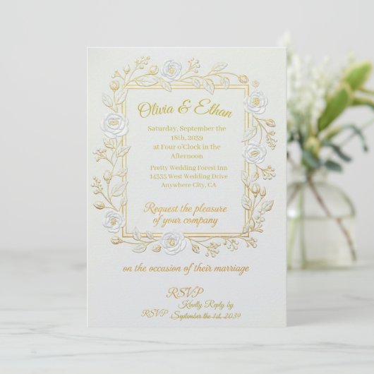 Wedding Invitation - Classic Gold & Olive Branch  招待状 (スタンド正面)