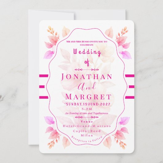 Wedding Invitation Classic Pink Floral Aesthetic 招待状 (正面)