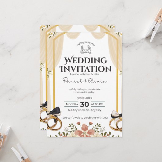 Wedding Invitation Clean White Modern Style 招待状 (正面/裏面インサイチュ)
