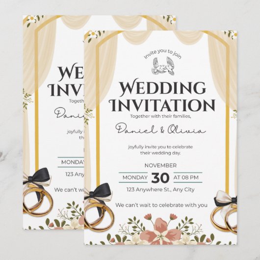 Wedding Invitation Clean White Modern Style 招待状 (正面/裏面)