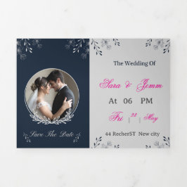 Wedding Invitation | Elegant Bride & Groom Illustr 三つ折り招待状
