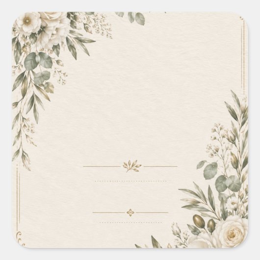 Wedding Invitation Elegant European Botanical スクエアシール (正面)