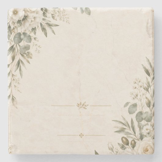 Wedding Invitation Elegant European Botanical ストーンコースター (正面)