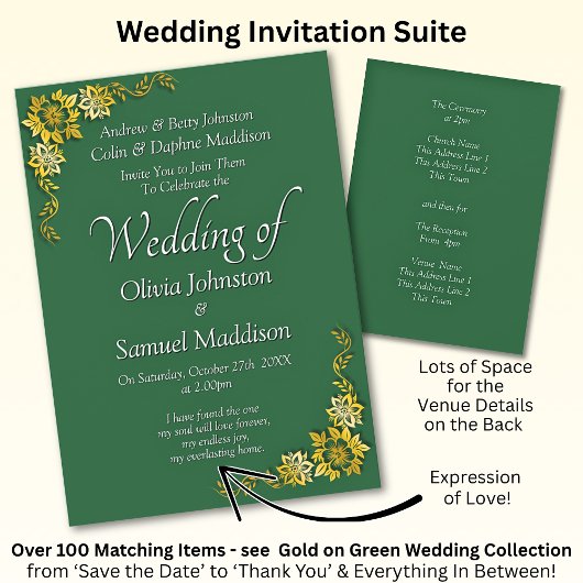 Wedding Invitation Emerald Green Gold White  招待状