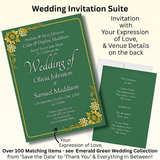 Wedding Invitation Emerald Green Gold White  招待状