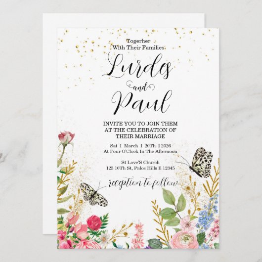  Wedding invitation Floral Butterfly 招待状 (正面/裏面)