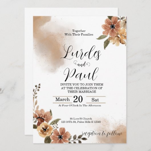  Wedding invitation Floral tons of brown 招待状 (正面/裏面)