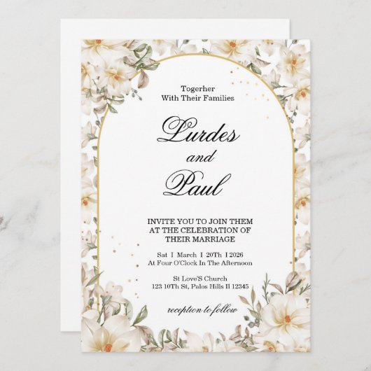  Wedding invitation Flower Vintage White 招待状 (正面/裏面)