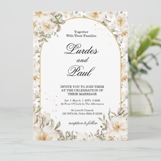  Wedding invitation Flower Vintage White 招待状 (スタンド正面)