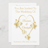 Wedding Invitation Gold Coloured Heart Butterfly 招待状 (正面/裏面)