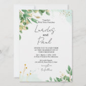 Wedding invitation green flowers with gold 招待状 (正面)