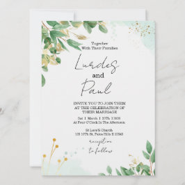  Wedding invitation  green flowers with gold 招待状