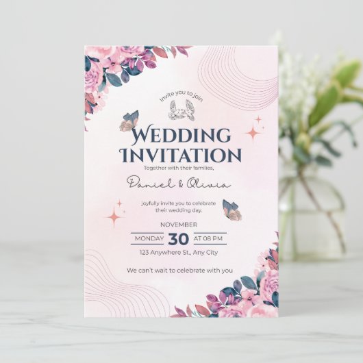 Wedding Invitation Modern Typography Minimal 招待状 (スタンド正面)