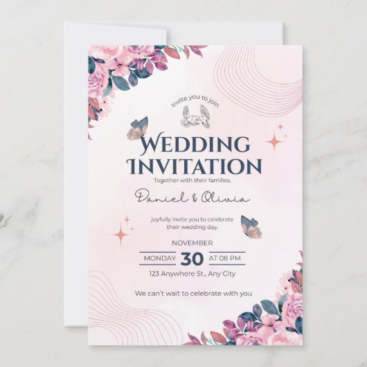Wedding Invitation Modern Typography Minimal 招待状 (裏面)