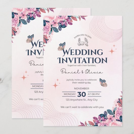 Wedding Invitation Modern Typography Minimal 招待状 (正面/裏面)