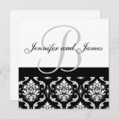 Wedding Invitation Monogram Names Black Damask 招待状 (正面/裏面)