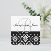 Wedding Invitation Monogram Names Black Damask 招待状 (スタンド正面)