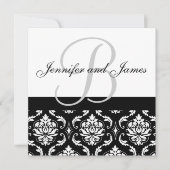 Wedding Invitation Monogram Names Black Damask 招待状 (正面)