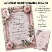 Wedding Invitation Pink Roses & Doves Wedding 招待状