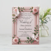 Wedding Invitation Pink Roses & Doves Wedding 招待状 (スタンド正面)