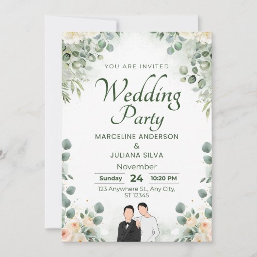 Wedding Invitation Romantic Soft Beige Design 招待状 (正面)