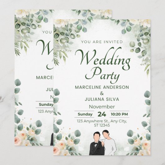 Wedding Invitation Romantic Soft Beige Design 招待状 (正面/裏面)