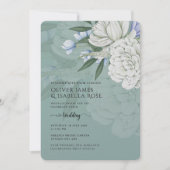 Wedding Invitation | Sage Green & White Peonies 招待状 (正面)
