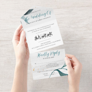 Wedding invitation, simple with retro carriage オールインワン招待状