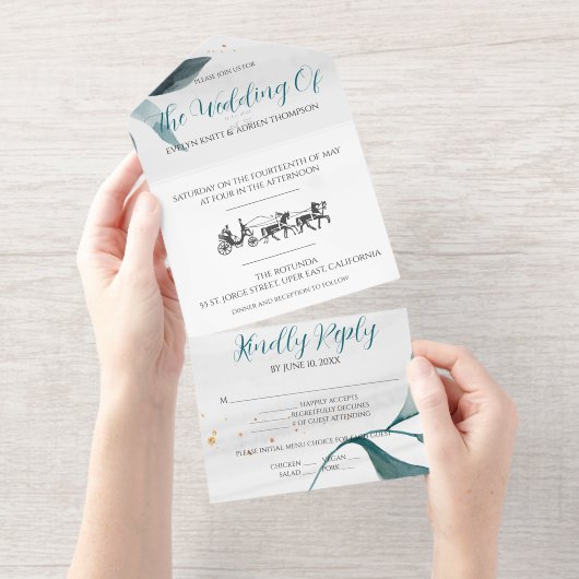 Wedding invitation, simple with retro carriage オールインワン招待状 (切り取り部)