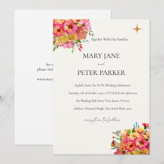 Wedding Invitation Watercolour floral rustic 招待状 (正面/裏面)