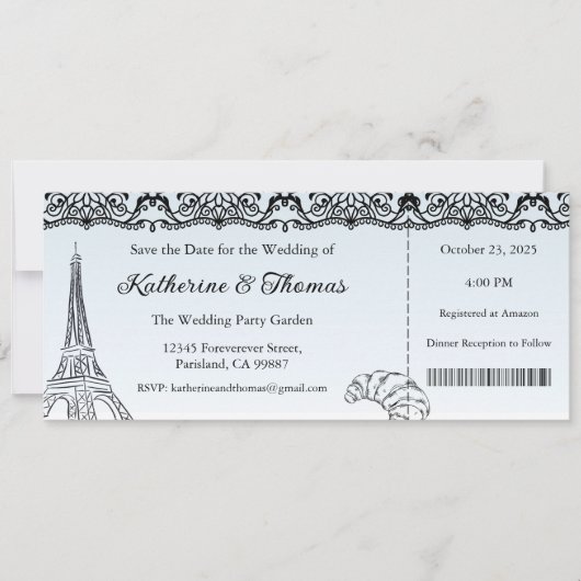 Wedding Invitation, Wedding Stationary, Paris 招待状 (正面)