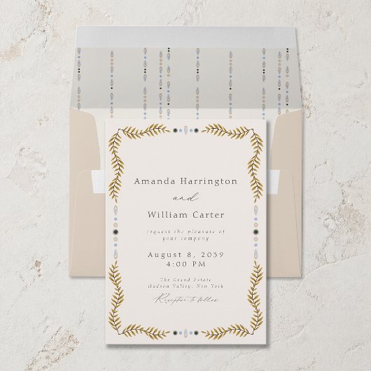 Wedding Invitation with Botanical Frame & Bird 招待状