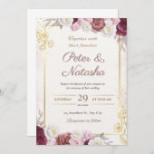 Wedding Invitation with Burgundy and Blush Flowers 招待状 (正面/裏面)