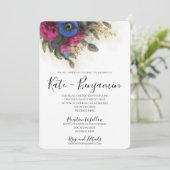 Wedding Invitation with Dark Pink & Blue Flowers 招待状 (スタンド正面)