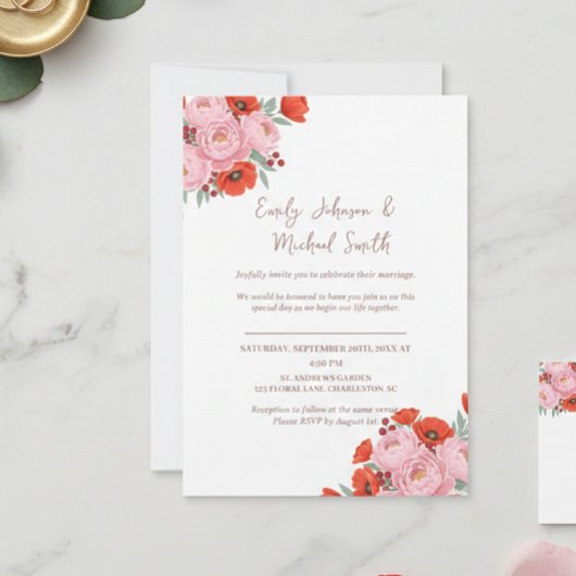 Wedding Invitation with Peonies and Poppies 招待状