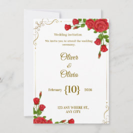 Wedding invitations adorned with red roses are in  招待状