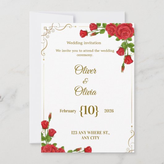 Wedding invitations adorned with red roses are in  招待状 (正面)