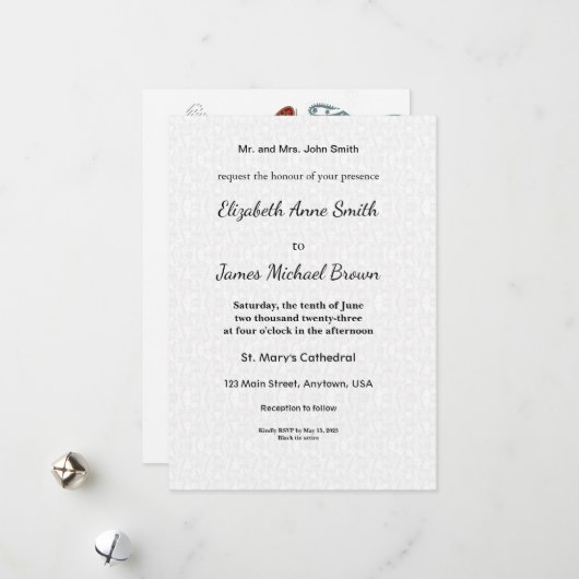 Wedding Invitations | Elegant Floral Dragon Design シーズンカード (正面/裏面インサイチュ)