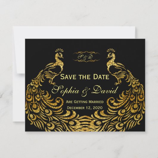 Wedding Invitations | Gold Peacock SAVE THE DATE セーブザデート (正面)